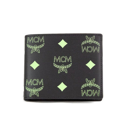 Billetera Bifold Pequeña Piel Visetos Monograma Logo Negro Verano Verde Liso