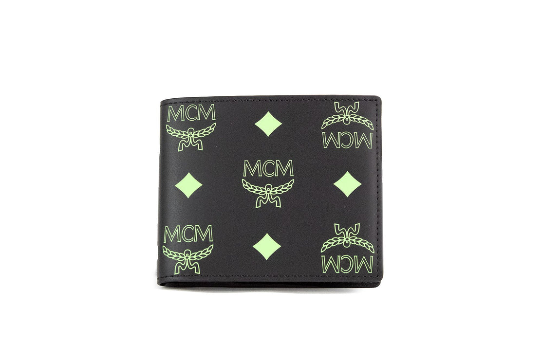 Billetera Bifold Pequeña Piel Visetos Monograma Logo Negro Verano Verde Liso