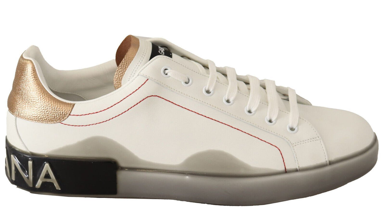 Elegante witte en gouden lederen sneakers