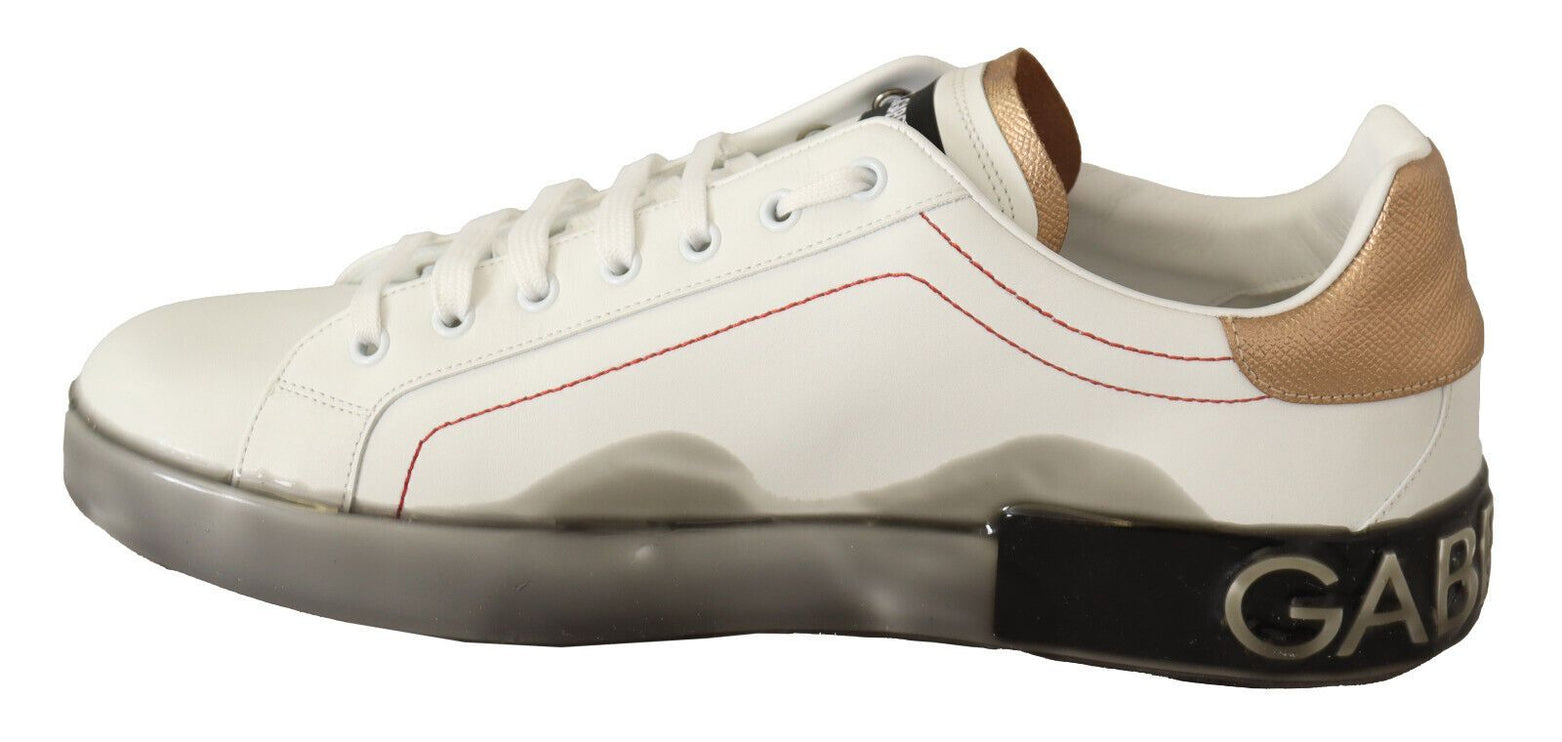 Elegante witte en gouden lederen sneakers