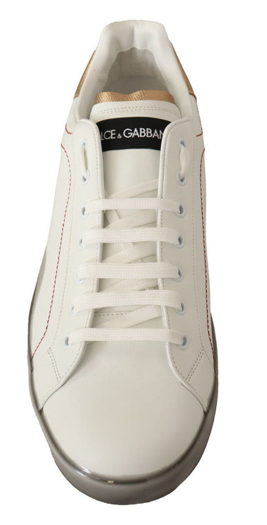 Elegante witte en gouden lederen sneakers