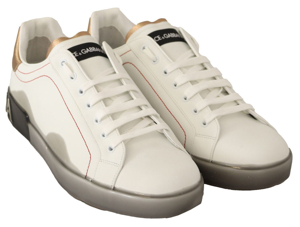 Elegante witte en gouden lederen sneakers