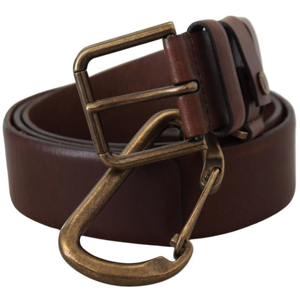 Elegant Brown Leather Belt with Metal Buckle