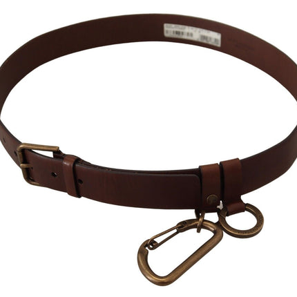 Elegant Brown Leather Belt with Metal Buckle