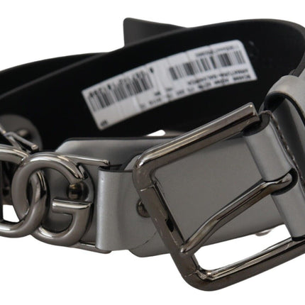 Chic Silver Leather Belt with Metal Buckle