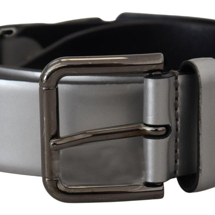 Chic Silver Leather Belt with Metal Buckle