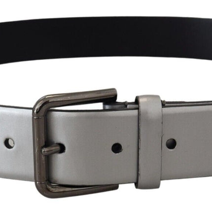 Chic Silver Leather Belt with Metal Buckle