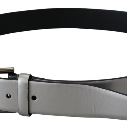 Chic Silver Leather Belt with Metal Buckle