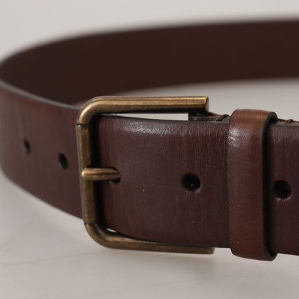 Elegant Brown Leather Belt with Metal Buckle