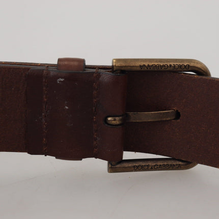 Elegant Brown Leather Belt with Metal Buckle