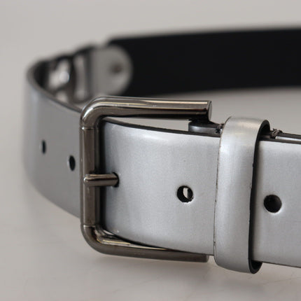 Chic Silver Leather Belt with Metal Buckle