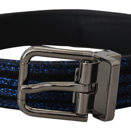 Elegant Blue Jacquard Leather Belt