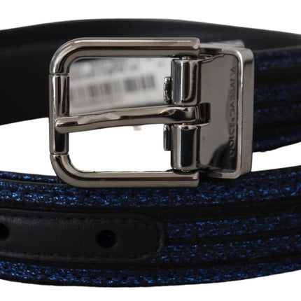 Elegant Blue Jacquard Leather Belt