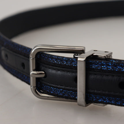 Elegant Blue Jacquard Leather Belt