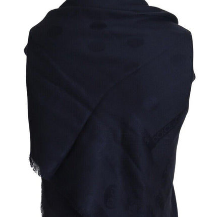 Elegant Silk-Wool Fringed Scarf in Dark Blue