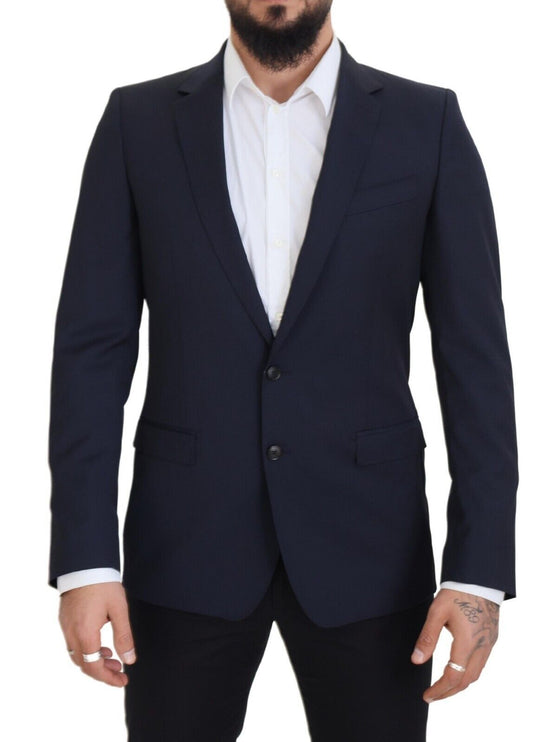 Élégant blazer en laine slim bleu foncé