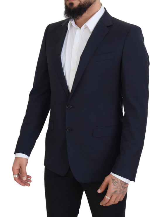 Élégant blazer en laine slim bleu foncé