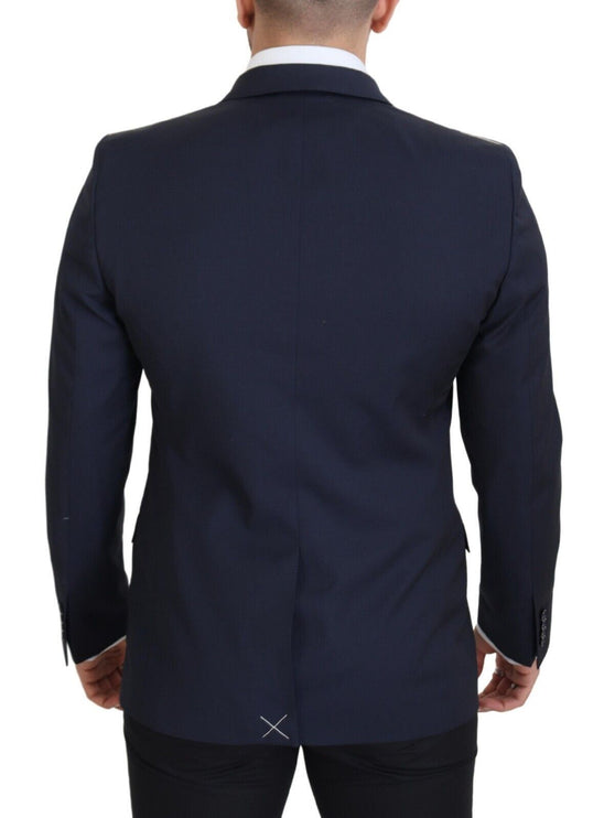 Élégant blazer en laine slim bleu foncé