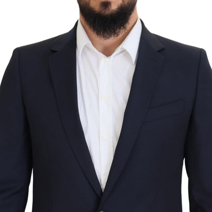 Élégant blazer en laine slim bleu foncé