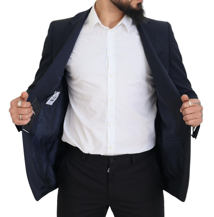 Élégant blazer en laine slim bleu foncé