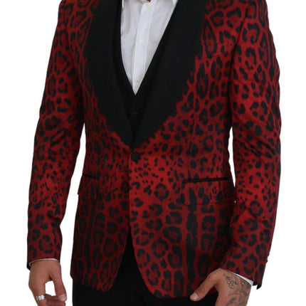 Traje de tres piezas con estampado de leopardo rojo radiante