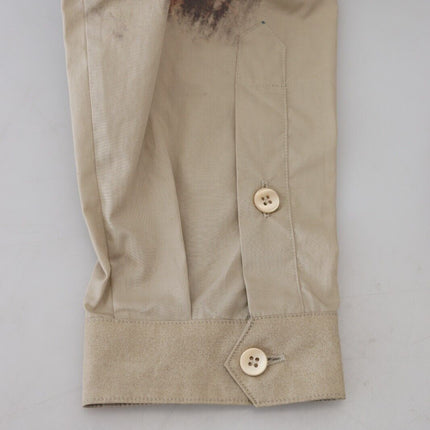 Camisa casual de algodón beige con botones