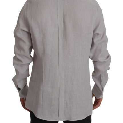 Elegant grijs slank fit linnen shirt