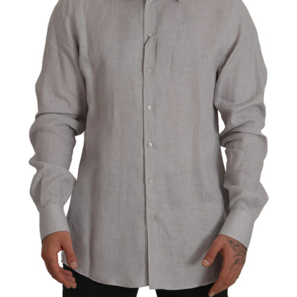 Elegant grijs slank fit linnen shirt