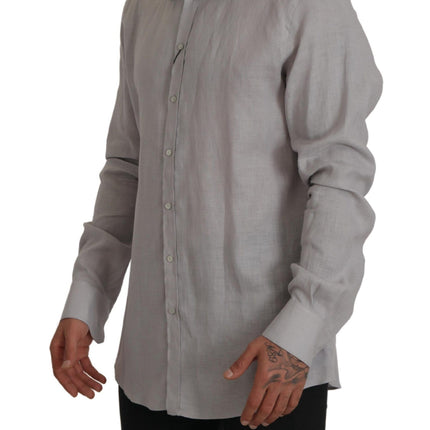 Elegant grijs slank fit linnen shirt