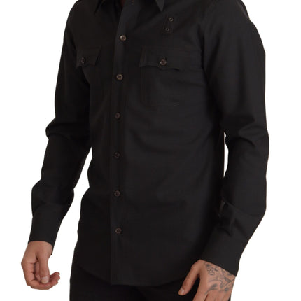 Elegant Slim Fit donkergroen katoenen shirt