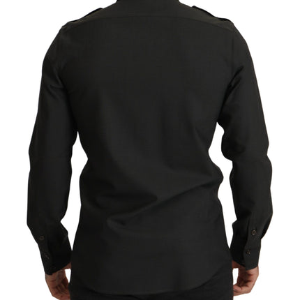 Elegant Slim Fit donkergroen katoenen shirt