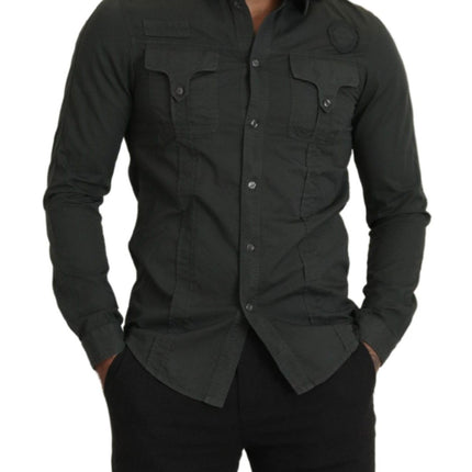 Strak donkergrijs katoen casual shirt