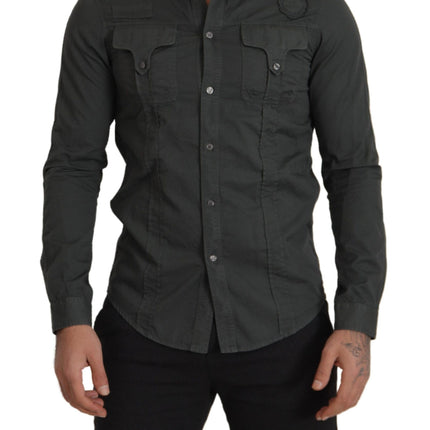 Strak donkergrijs katoen casual shirt