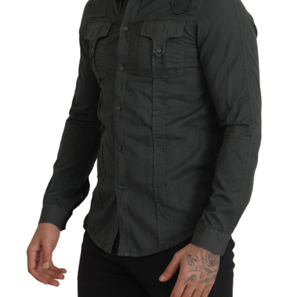 Strak donkergrijs katoen casual shirt