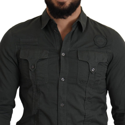 Strak donkergrijs katoen casual shirt