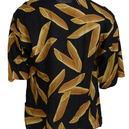 Zwart linnen shirt met Penne Rigate Print