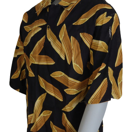 Zwart linnen shirt met Penne Rigate Print