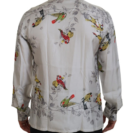 Elegant Silk Bird Print Casual Shirt