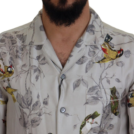 Elegant Silk Bird Print Casual Shirt