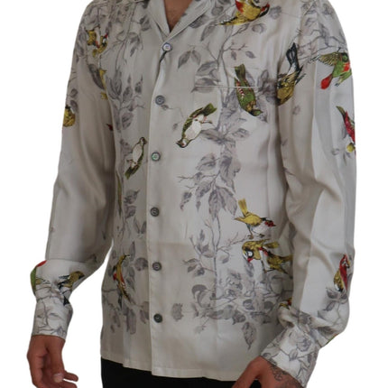 Elegant Silk Bird Print Casual Shirt