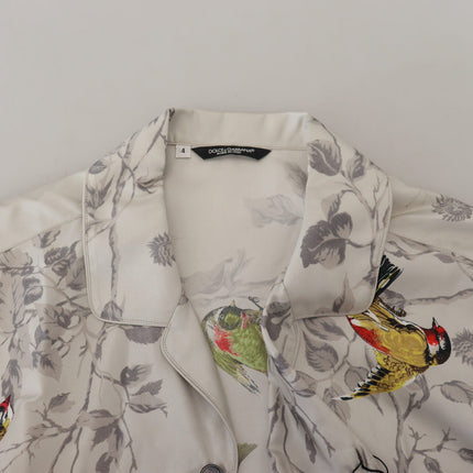 Elegant Silk Bird Print Casual Shirt