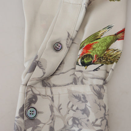 Elegant Silk Bird Print Casual Shirt