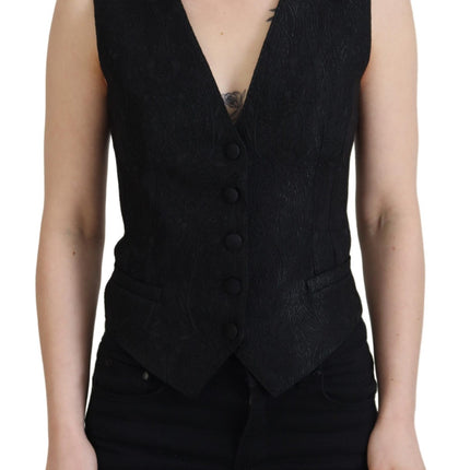 Elegant zwart zijden blend vest vest