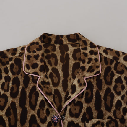 Elegant Silk Leopard Print Collared Top