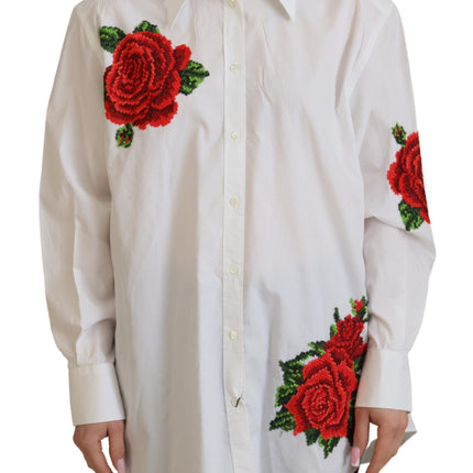 Elegante camicia di miscela di seta ricamata floreale