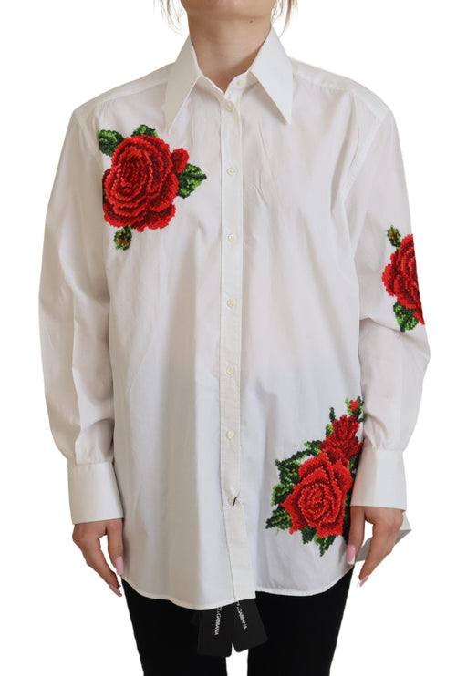 Elegante camicia di miscela di seta ricamata floreale