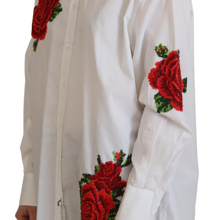 Elegante camicia di miscela di seta ricamata floreale