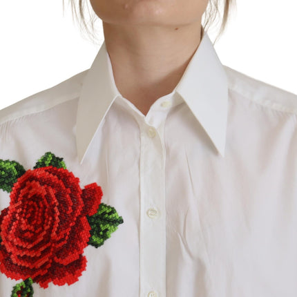 Elegante camicia di miscela di seta ricamata floreale