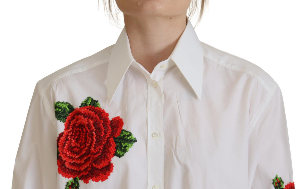 Elegante camicia di miscela di seta ricamata floreale