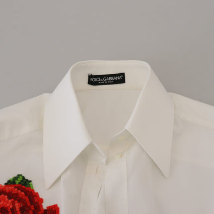 Elegante camicia di miscela di seta ricamata floreale